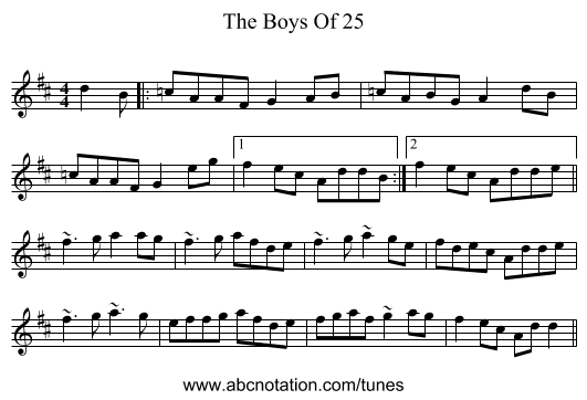 The Boys Of 25 - staff notation