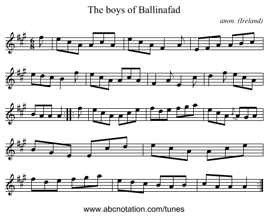 The boys of Ballinafad - staff notation