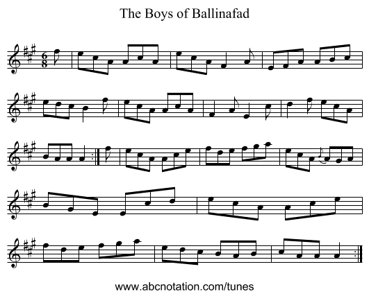 The Boys of Ballinafad - staff notation