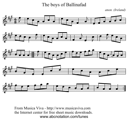 The boys of Ballinafad - staff notation