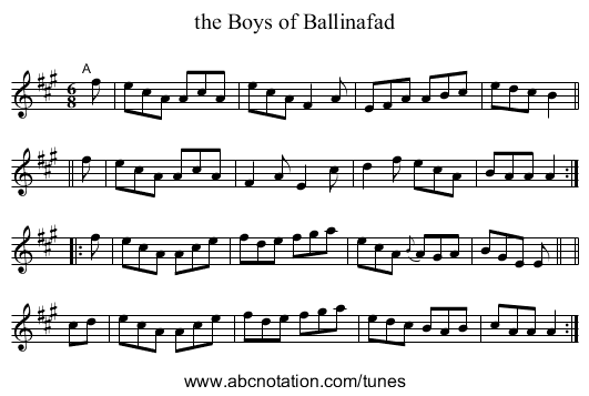 the Boys of Ballinafad - staff notation