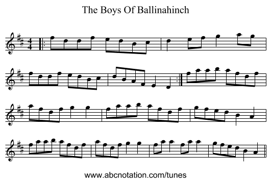 The Boys Of Ballinahinch - staff notation