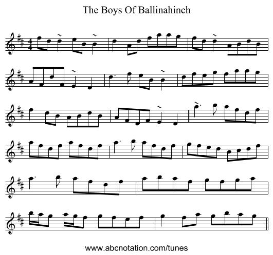 The Boys Of Ballinahinch - staff notation