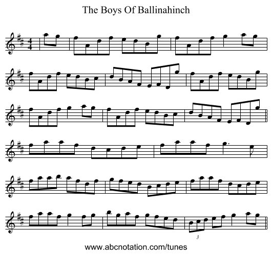 The Boys Of Ballinahinch - staff notation