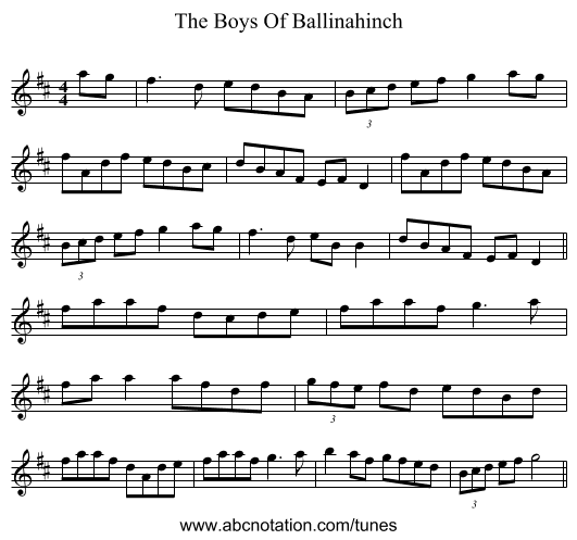 The Boys Of Ballinahinch - staff notation