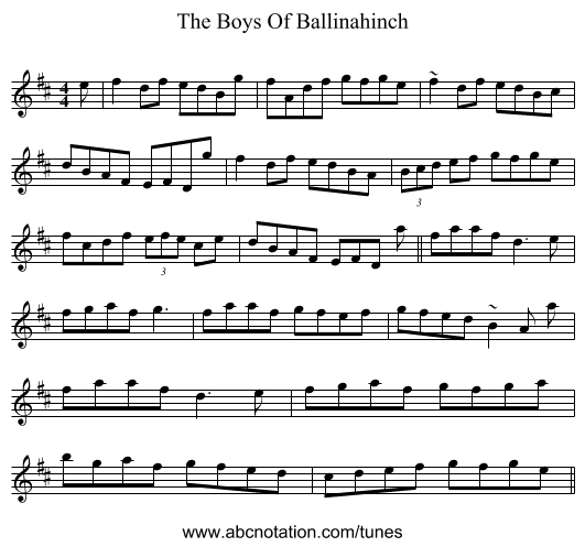 The Boys Of Ballinahinch - staff notation
