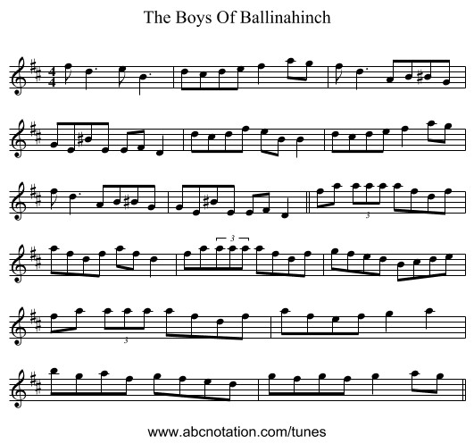 The Boys Of Ballinahinch - staff notation