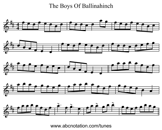 The Boys Of Ballinahinch - staff notation