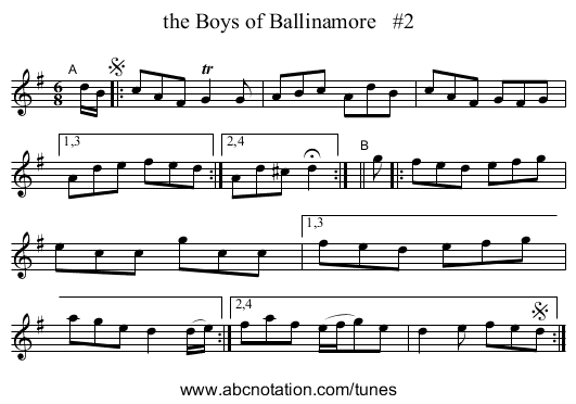 the Boys of Ballinamore #2 - staff notation