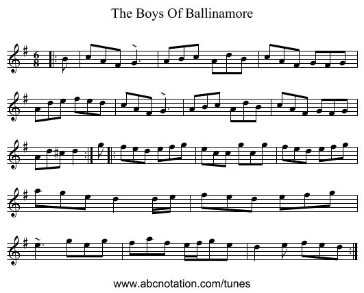 The Boys Of Ballinamore - staff notation