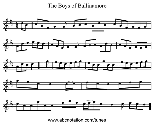 The Boys of Ballinamore - staff notation