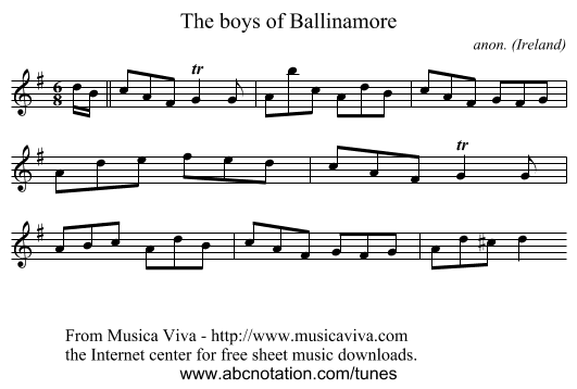 The boys of Ballinamore - staff notation