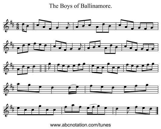 The Boys of Ballinamore. - staff notation
