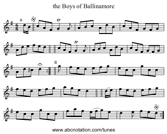 the Boys of Ballinamore - staff notation