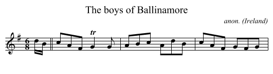 The boys of Ballinamore - staff notation
