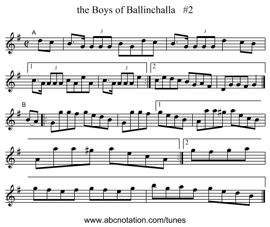 the Boys of Ballinchalla   #2 - staff notation