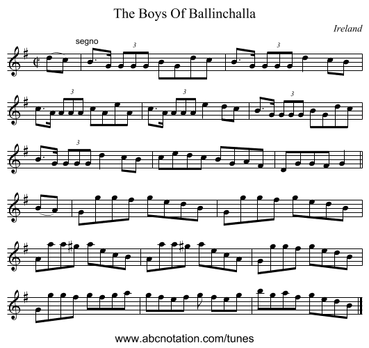 The Boys Of Ballinchalla - staff notation