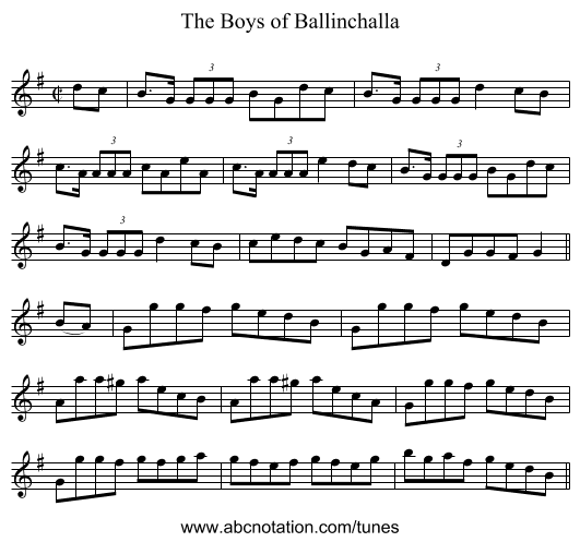 The Boys of Ballinchalla - staff notation