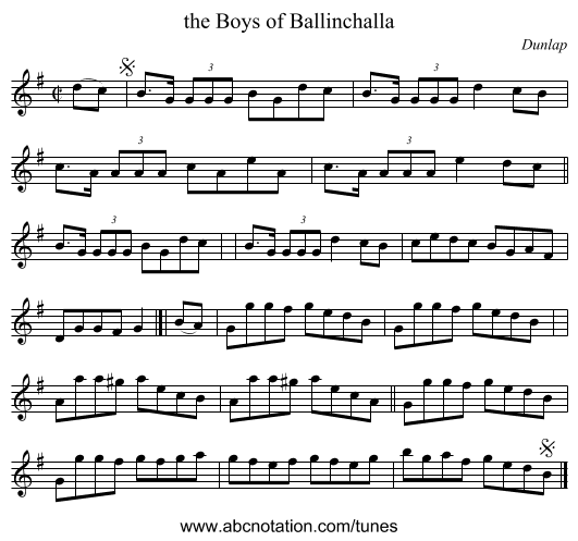 the Boys of Ballinchalla - staff notation