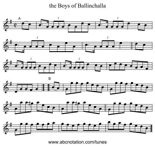 the Boys of Ballinchalla - staff notation