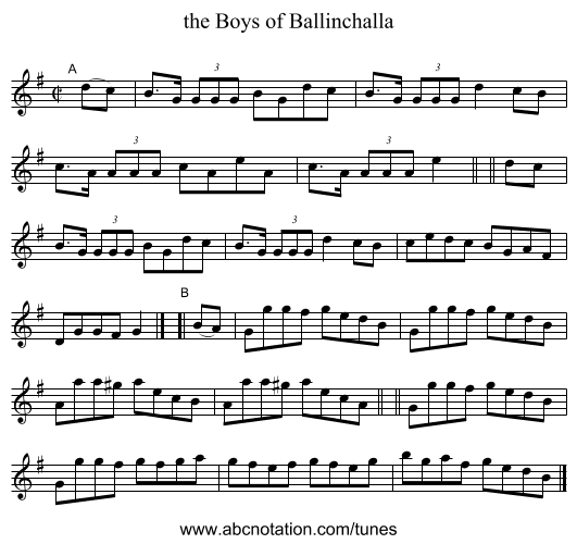 the Boys of Ballinchalla - staff notation