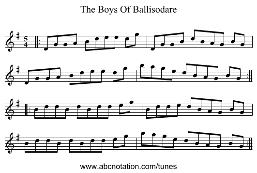 The Boys Of Ballisodare - staff notation
