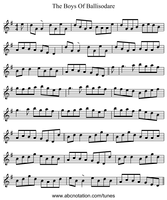 The Boys Of Ballisodare - staff notation
