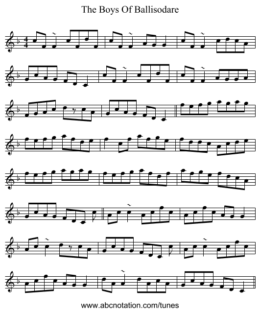 The Boys Of Ballisodare - staff notation