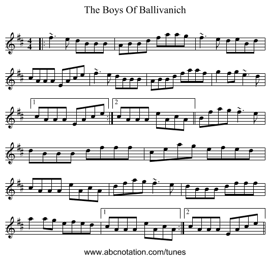 The Boys Of Ballivanich - staff notation