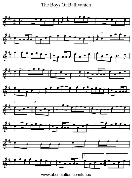 The Boys Of Ballivanich - staff notation