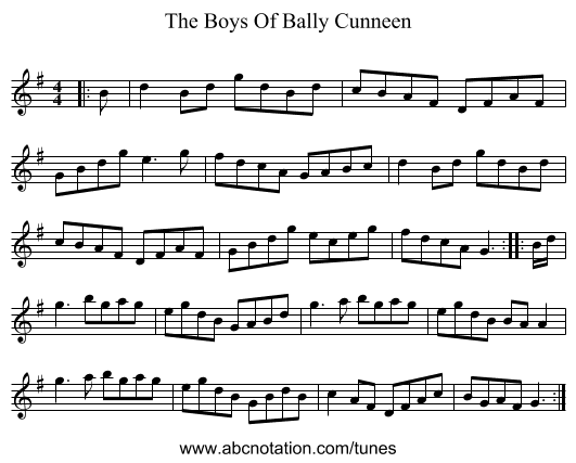 The Boys Of Bally Cunneen - staff notation