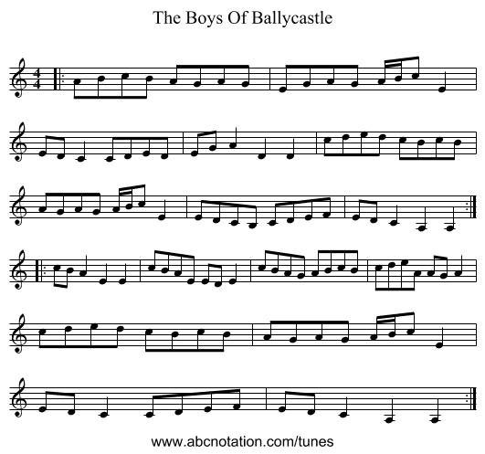 The Boys Of Ballycastle - staff notation