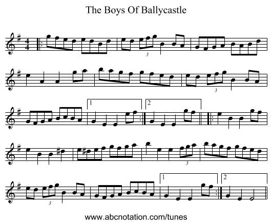 The Boys Of Ballycastle - staff notation