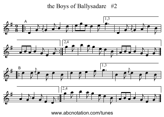 the Boys of Ballysadare   #2 - staff notation