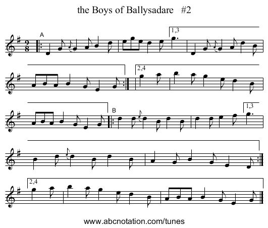 the Boys of Ballysadare   #2 - staff notation