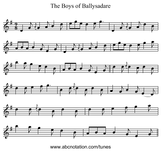 The Boys of Ballysadare - staff notation