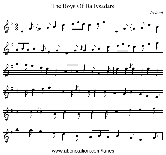 The Boys Of Ballysadare - staff notation
