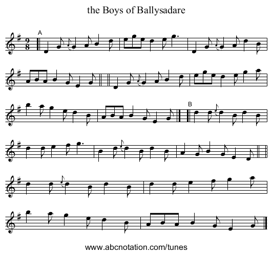 the Boys of Ballysadare - staff notation