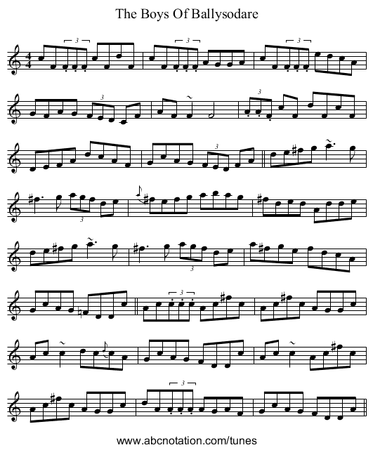The Boys Of Ballysodare - staff notation
