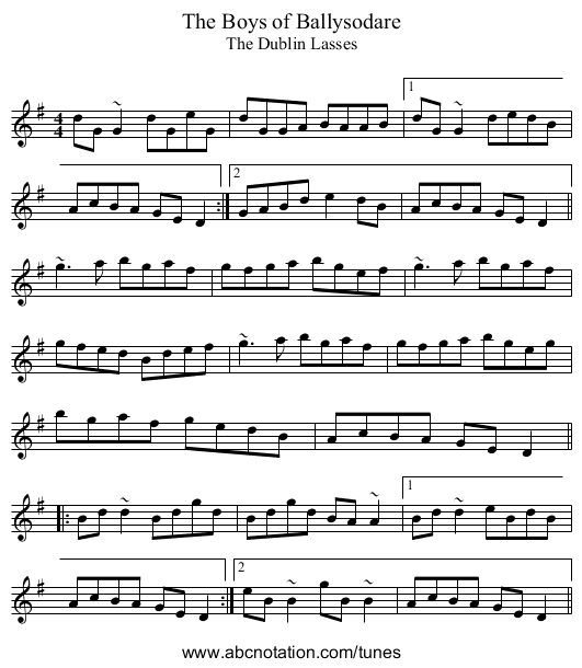 The Boys of Ballysodare - staff notation