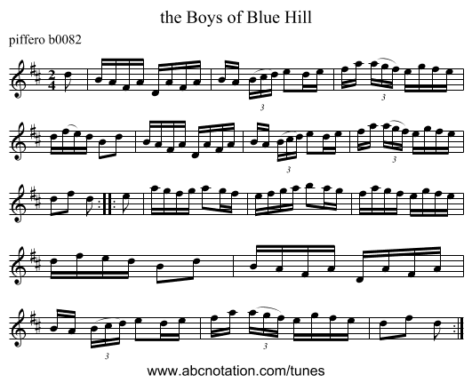 the Boys of Blue Hill - staff notation