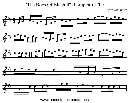 The Boys Of Bluehill (hornpipe) 1700 - staff notation