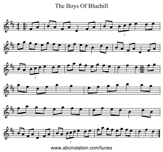 The Boys Of Bluehill - staff notation