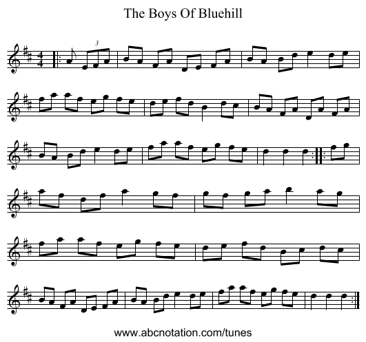The Boys Of Bluehill - staff notation