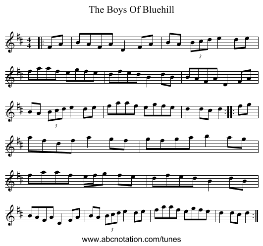 The Boys Of Bluehill - staff notation