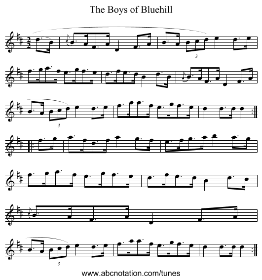The Boys of Bluehill - staff notation
