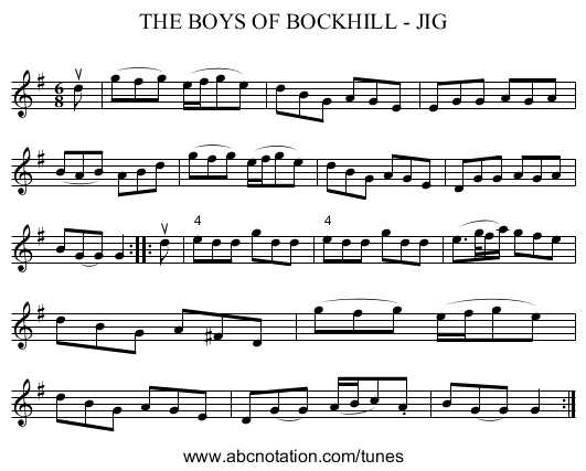THE BOYS OF BOCKHILL - JIG - staff notation