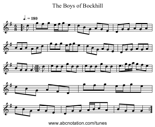 The Boys of Bockhill - staff notation