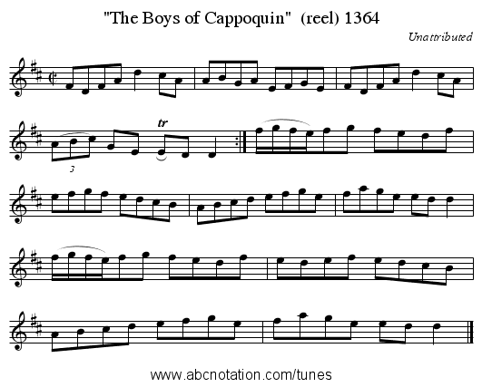 The Boys of Cappoquin  (reel) 1364 - staff notation