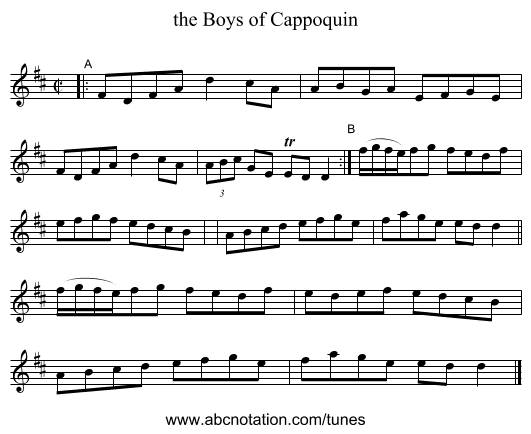 the Boys of Cappoquin - staff notation